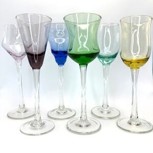 Block Crystal Kaleidoscope‎ Cordials Set 6 Mouth Blown Hand Cut Polished Glass